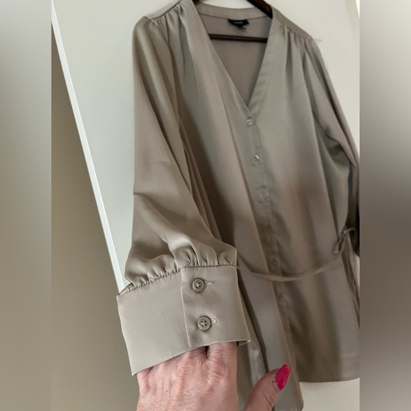 Alfani Rich Champagne Button Down Elegant Blouse with Tie Women’s 2X - Picture 7 of 15